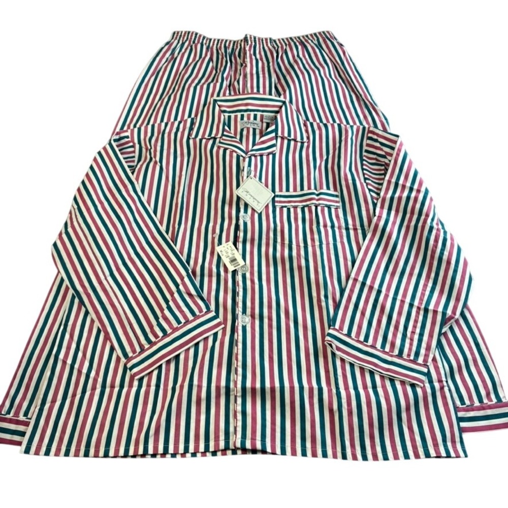 Vtg NWT Hemingway Point Men Pajama Set Sz Lg Teal Burgundy Striped Cotton Blend